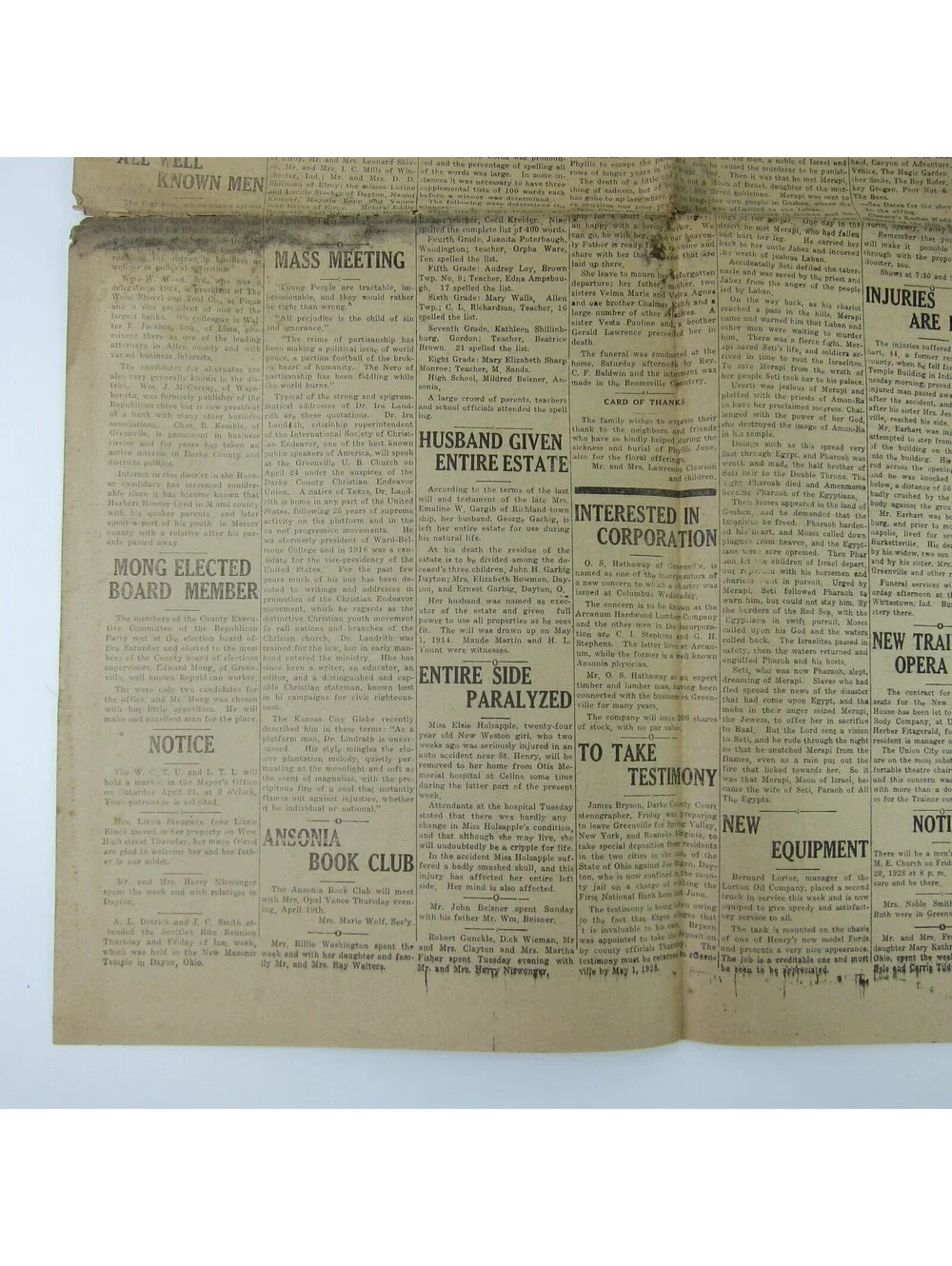 The Ansonian Newspaper Ansonia Darke County Ohio Thursday Apr 1928 Antique RARE